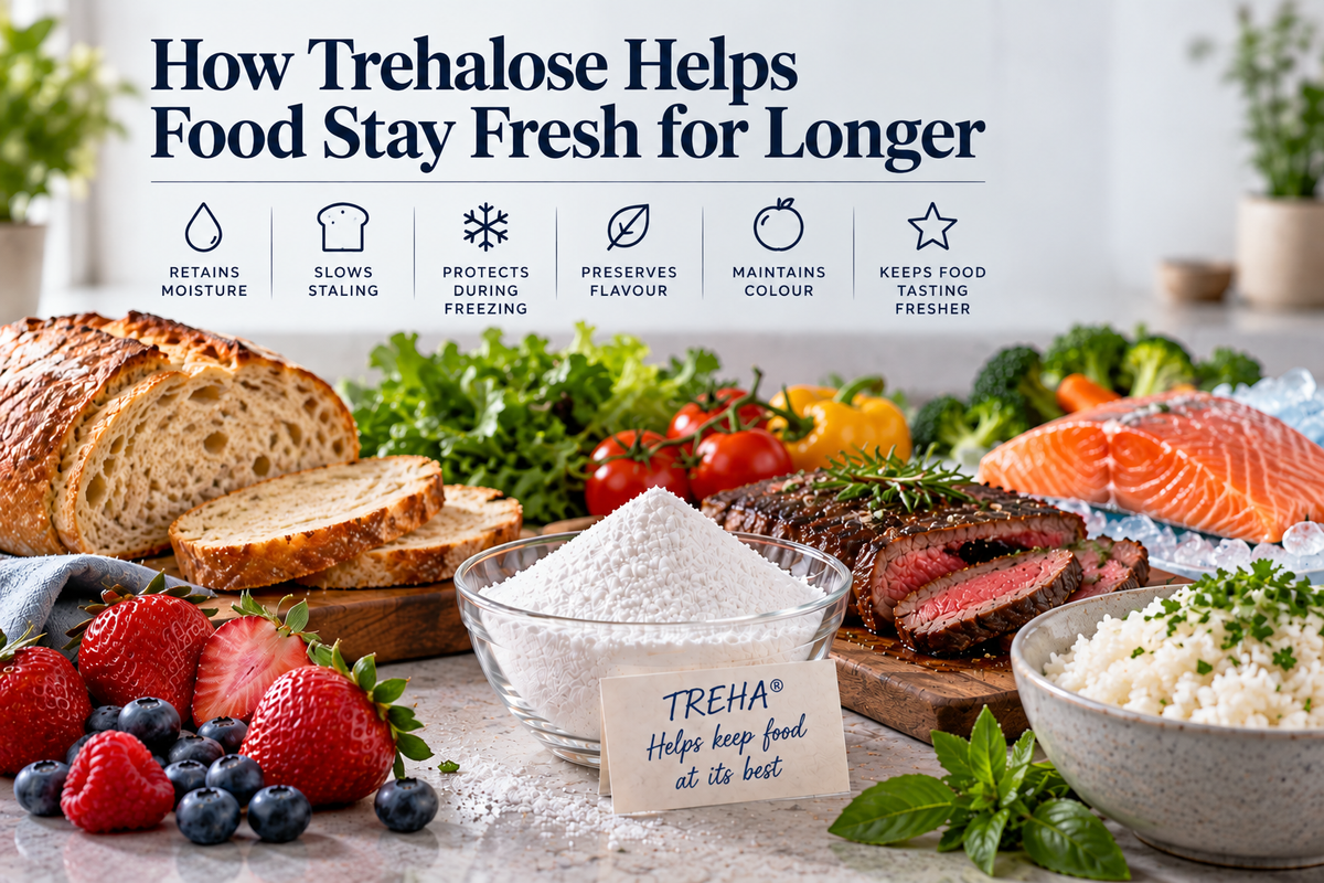 How trehalose helps food stay fresh for longer by retaining moisture, texture, colour and flavour